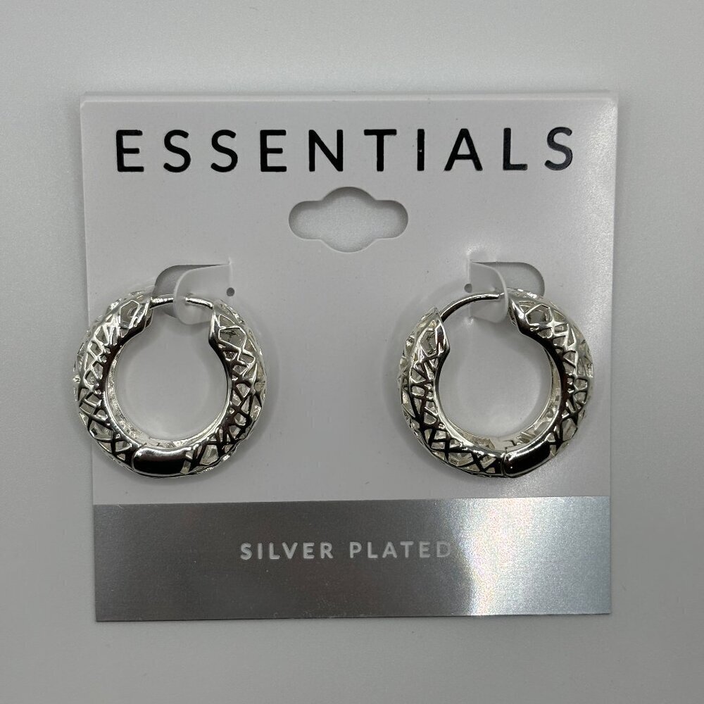 Essentials Women's Silver Plated Open Lace Hoop Earrings